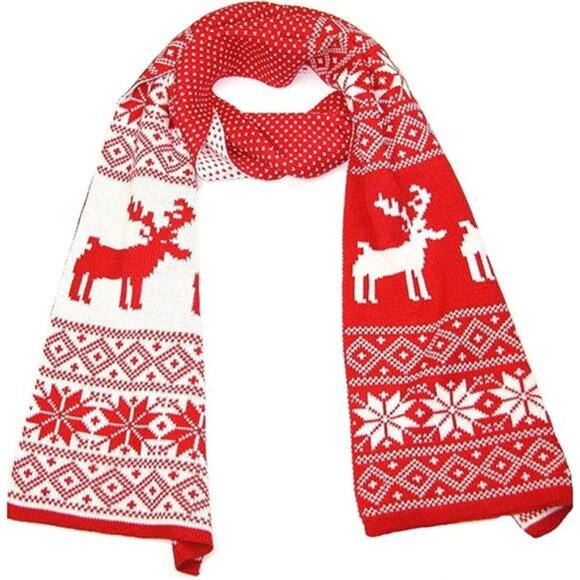 Winter Knitted Scarf - Reindeer Fair Isle Christmas Design for Women - Picture 7 of 7